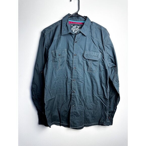 Drill NYC Gray Button Down Shirt Dark Gray Mens Medium - Picture 1 of 6